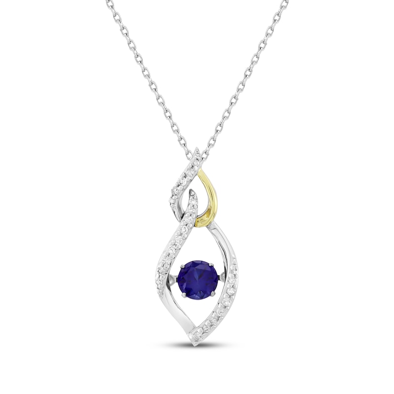 Main Image 1 of Unstoppable Love Blue Lab-Created Sapphire & Diamond Necklace 1/8 ct tw Sterling Silver & 10K Yellow Gold 18&quot;