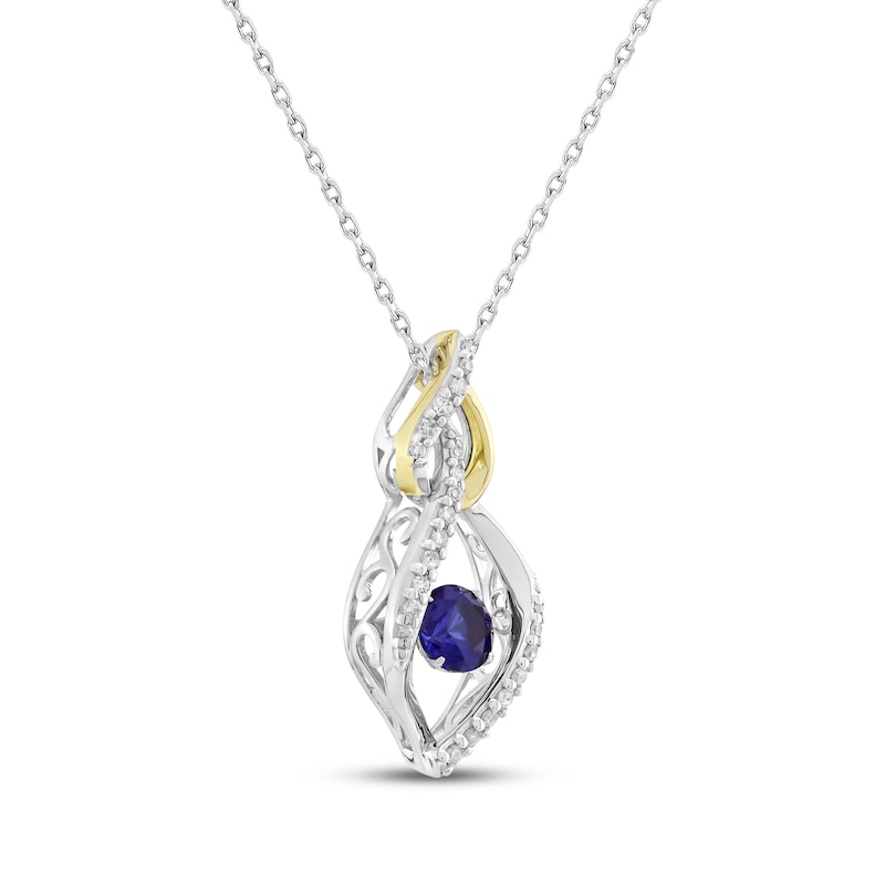 Main Image 2 of Unstoppable Love Blue Lab-Created Sapphire & Diamond Necklace 1/8 ct tw Sterling Silver & 10K Yellow Gold 18&quot;