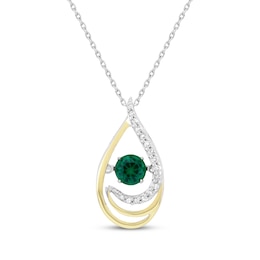 Unstoppable Love Lab-Created Emerald & Diamond Teardrop Necklace 1/10 ct tw Sterling Silver & 10K Yellow Gold 18&quot;