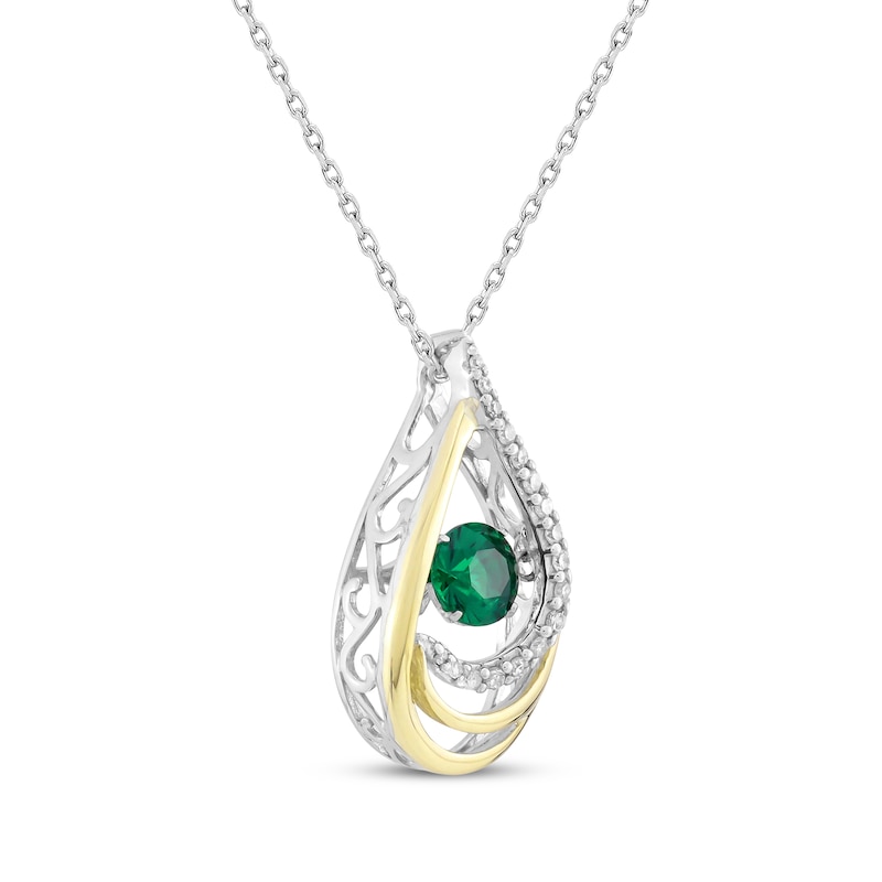 Main Image 2 of Unstoppable Love Lab-Created Emerald & Diamond Teardrop Necklace 1/10 ct tw Sterling Silver & 10K Yellow Gold 18&quot;