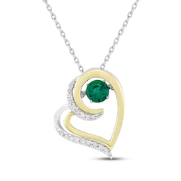 Unstoppable Love Lab-Created Emerald & Diamond Heart Necklace 1/8 ct tw Sterling Silver & 10K Yellow Gold 18&quot;