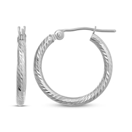 Hollow Twist Hoop Earrings 18mm 14K White Gold