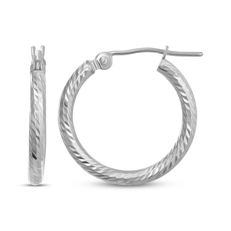 Main Image 1 of Hollow Twist Hoop Earrings 18mm 14K White Gold