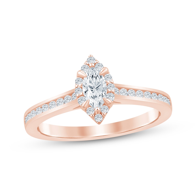 Main Image 1 of Marquise-Cut Diamond Halo Engagement Ring 1/2 ct tw 14K Rose Gold