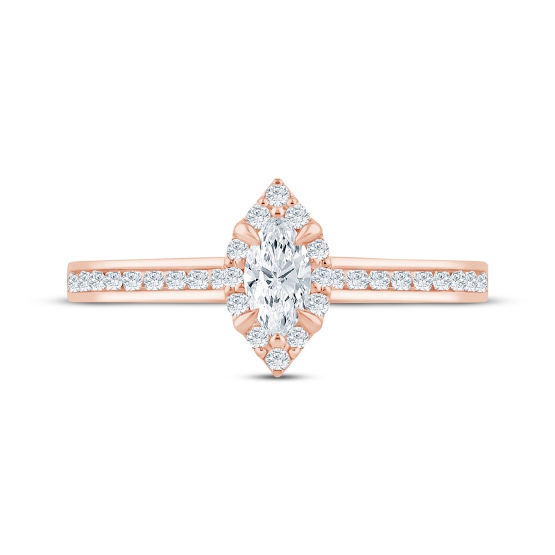 Main Image 3 of Marquise-Cut Diamond Halo Engagement Ring 1/2 ct tw 14K Rose Gold