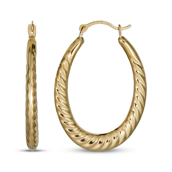 Oval Twist Hoop Earrings 14K Yellow Gold
