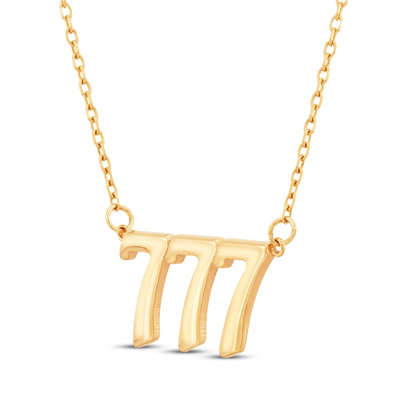 "777" Angel Number Necklace 14K Yellow Gold 18"