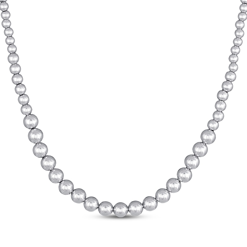 Main Image 1 of Semi-Solid Graduated Bead Chain Necklace Sterling Silver 18&quot;