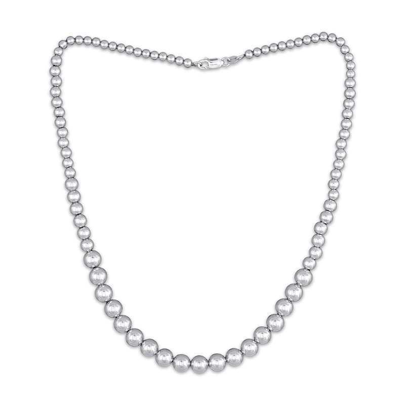 Main Image 2 of Semi-Solid Graduated Bead Chain Necklace Sterling Silver 18&quot;