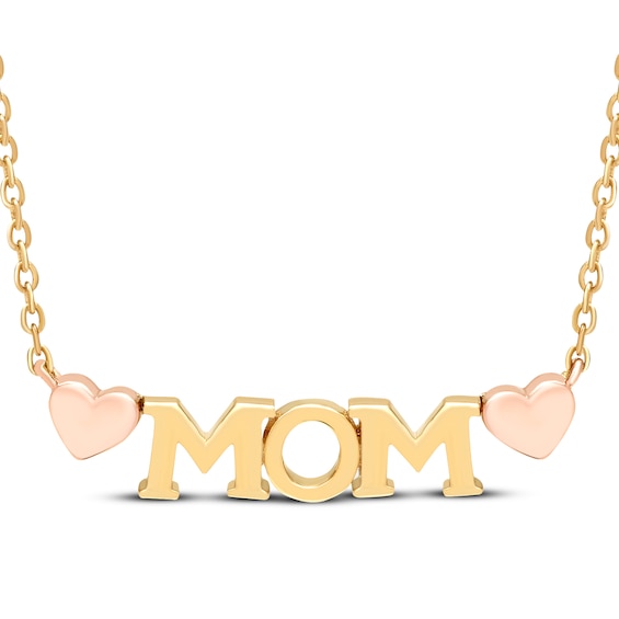 "Mom" Hearts Necklace 10K Two-Tone Gold 18"