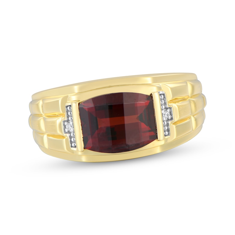 Main Image 1 of Men's Barrel-Cut Garnet & Diamond Accent Ring 10K Yellow Gold