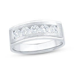 Now + Forever Lab-Grown Diamonds Men's Five-Stone Brushed Wedding Band 1 ct tw 14K White Gold