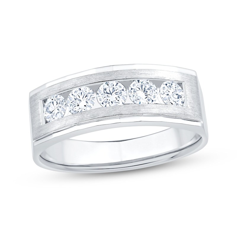 Main Image 1 of Now + Forever Lab-Grown Diamonds Men's Five-Stone Brushed Wedding Band 1 ct tw 14K White Gold