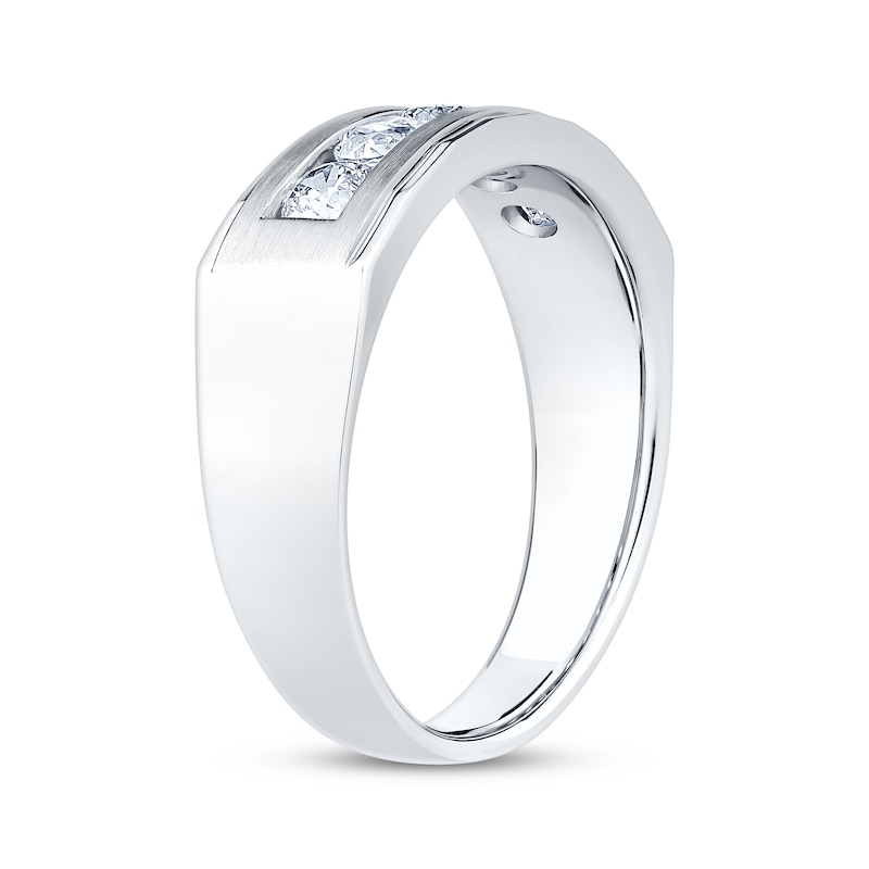 Main Image 2 of Lab-Grown Diamonds by KAY Men's Five-Stone Brushed Wedding Band 1 ct tw 14K White Gold