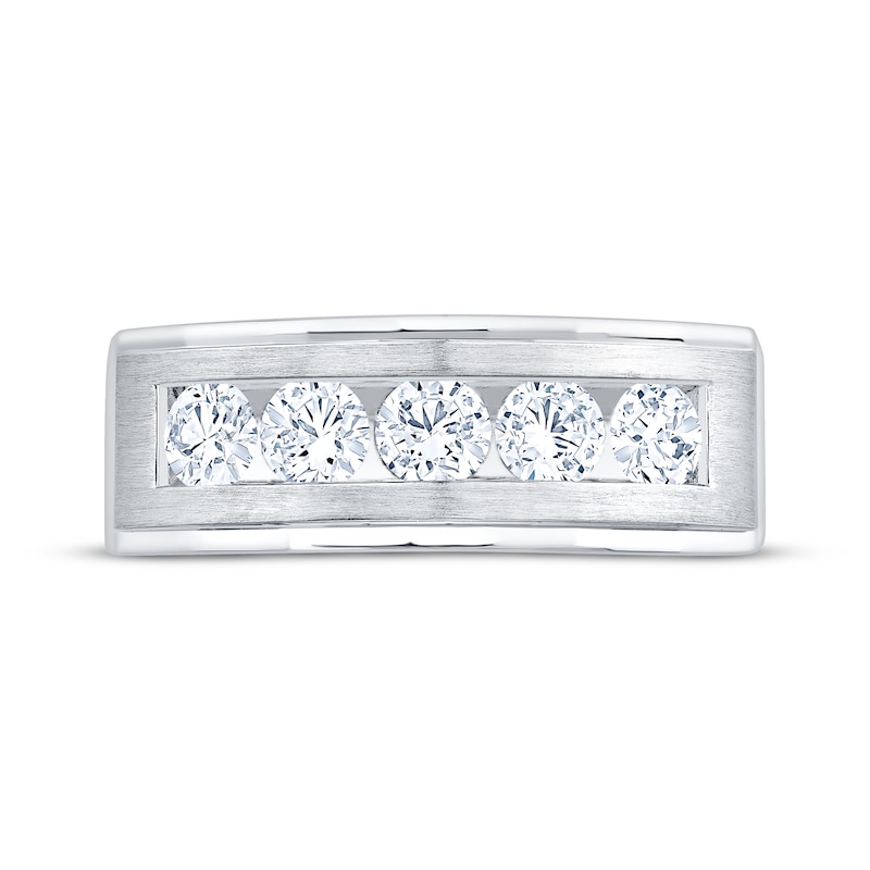 Main Image 3 of Lab-Grown Diamonds by KAY Men's Five-Stone Brushed Wedding Band 1 ct tw 14K White Gold