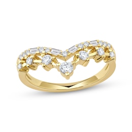 Lab-Grown Diamonds by KAY Baguette & Round-Cut Double Chevron Anniversary Ring 1/2 ct tw 14K Yellow Gold