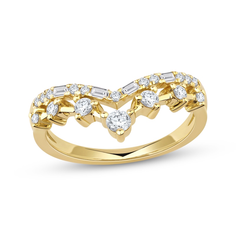 Main Image 1 of Lab-Grown Diamonds by KAY Baguette & Round-Cut Double Chevron Anniversary Ring 1/2 ct tw 14K Yellow Gold