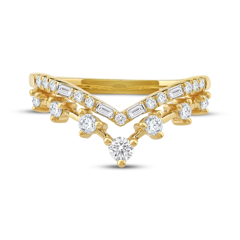 Main Image 3 of Lab-Grown Diamonds by KAY Baguette & Round-Cut Double Chevron Anniversary Ring 1/2 ct tw 14K Yellow Gold