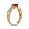 Thumbnail Image 1 of Pear-Shaped Lab-Created Ruby & Diamond Ring 1/5 ct tw 10K Yellow Gold