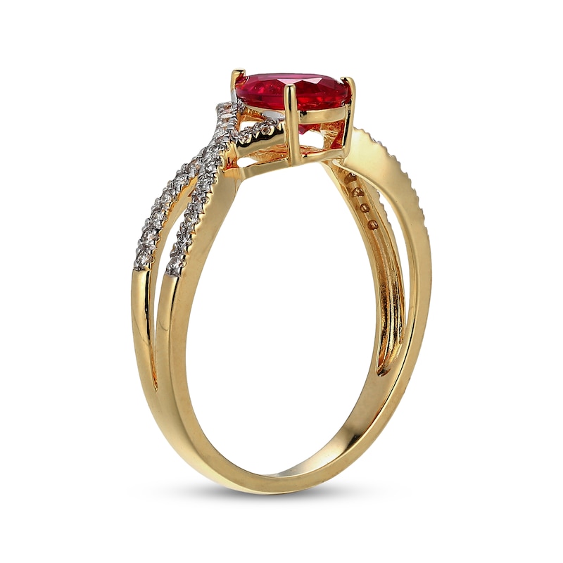 Pear-Shaped Lab-Created Ruby & Diamond Ring 1/5 ct tw 10K Yellow Gold