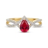 Thumbnail Image 2 of Pear-Shaped Lab-Created Ruby & Diamond Ring 1/5 ct tw 10K Yellow Gold