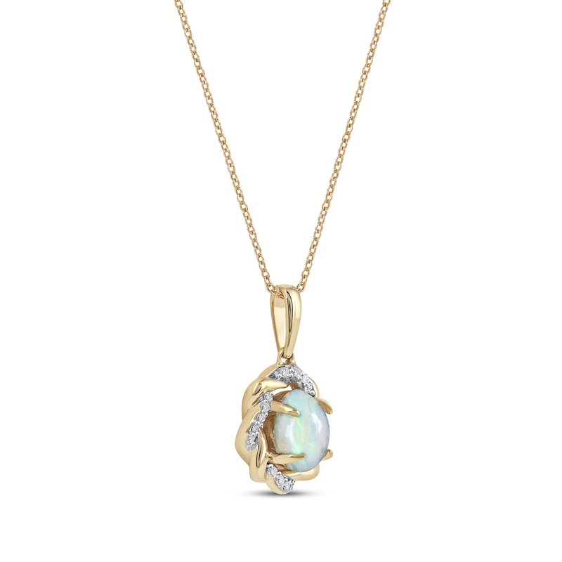 Main Image 2 of Oval-Cut Opal & Round-Cut Diamond Twist Frame Necklace 1/20 ct tw 10K Yellow Gold 18”