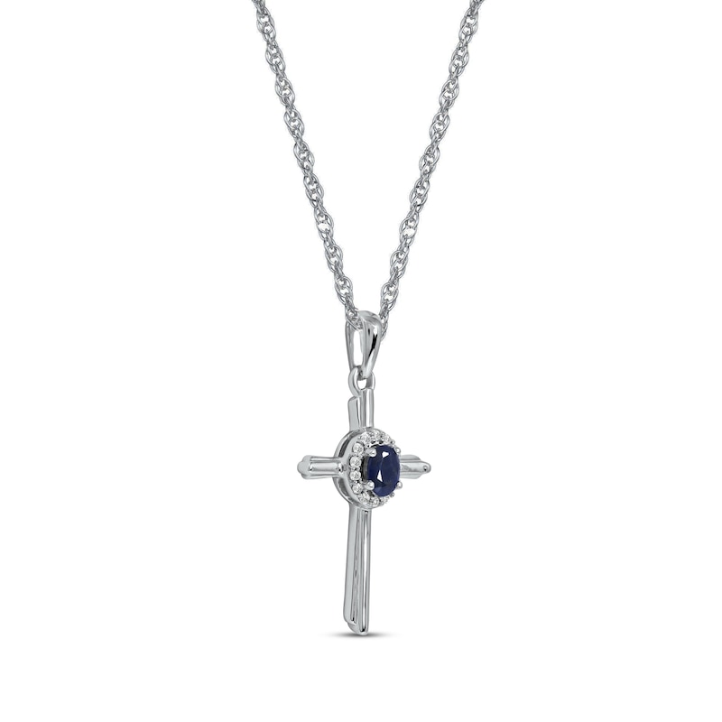 Main Image 2 of Blue Sapphire & Diamond Cross Necklace 1/20 ct tw 10K White Gold 18&quot;