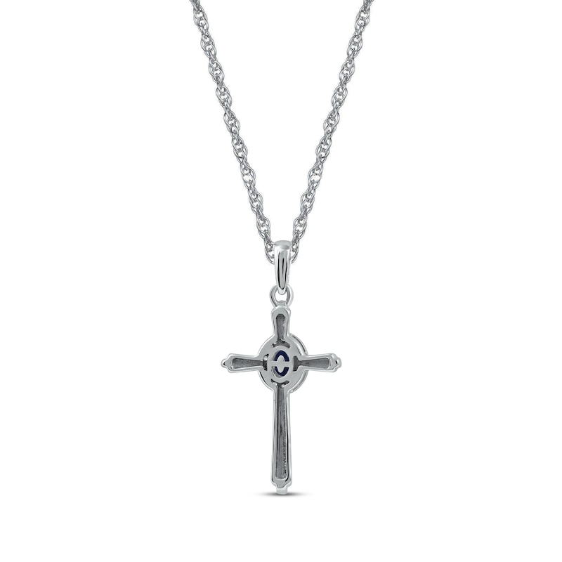 Main Image 3 of Blue Sapphire & Diamond Cross Necklace 1/20 ct tw 10K White Gold 18&quot;