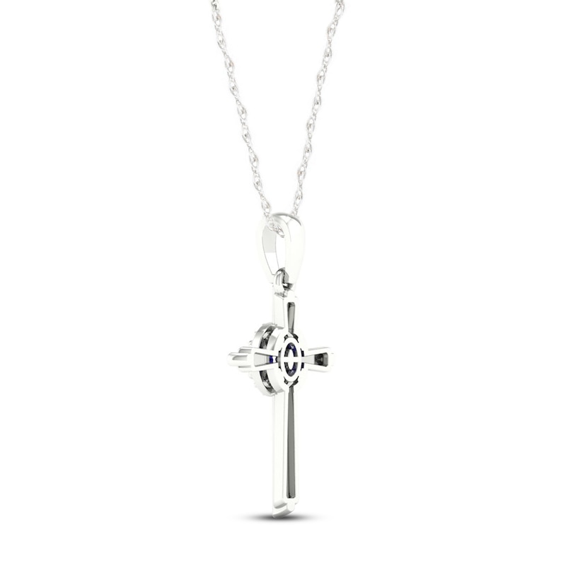 Main Image 4 of Blue Sapphire & Diamond Cross Necklace 1/20 ct tw 10K White Gold 18&quot;