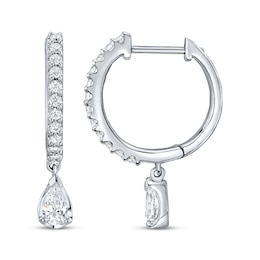 Pear-Shaped Diamond Dangle Hoop Earrings 3/4 ct tw 14K White Gold