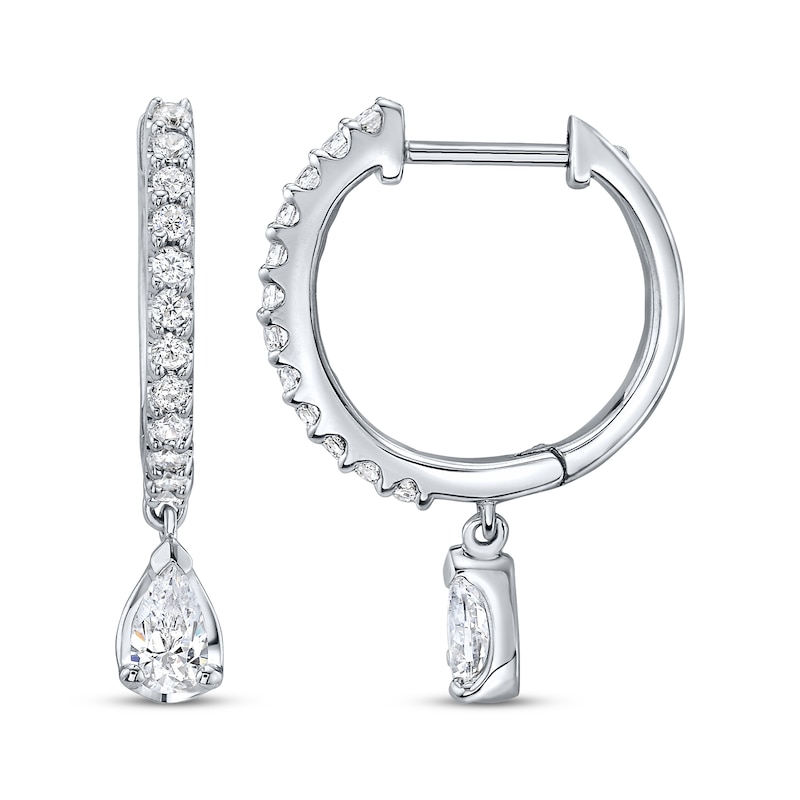 Main Image 1 of Pear-Shaped Diamond Dangle Hoop Earrings 3/4 ct tw 14K White Gold