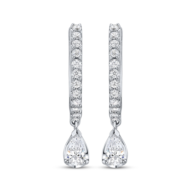 Main Image 2 of Pear-Shaped Diamond Dangle Hoop Earrings 3/4 ct tw 14K White Gold