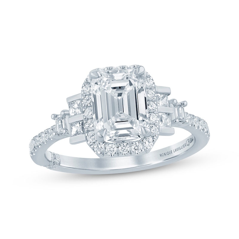 Main Image 1 of Monique Lhuillier Bliss Emerald-Cut Lab-Grown Diamond Engagement Ring 2 ct tw 18K White Gold