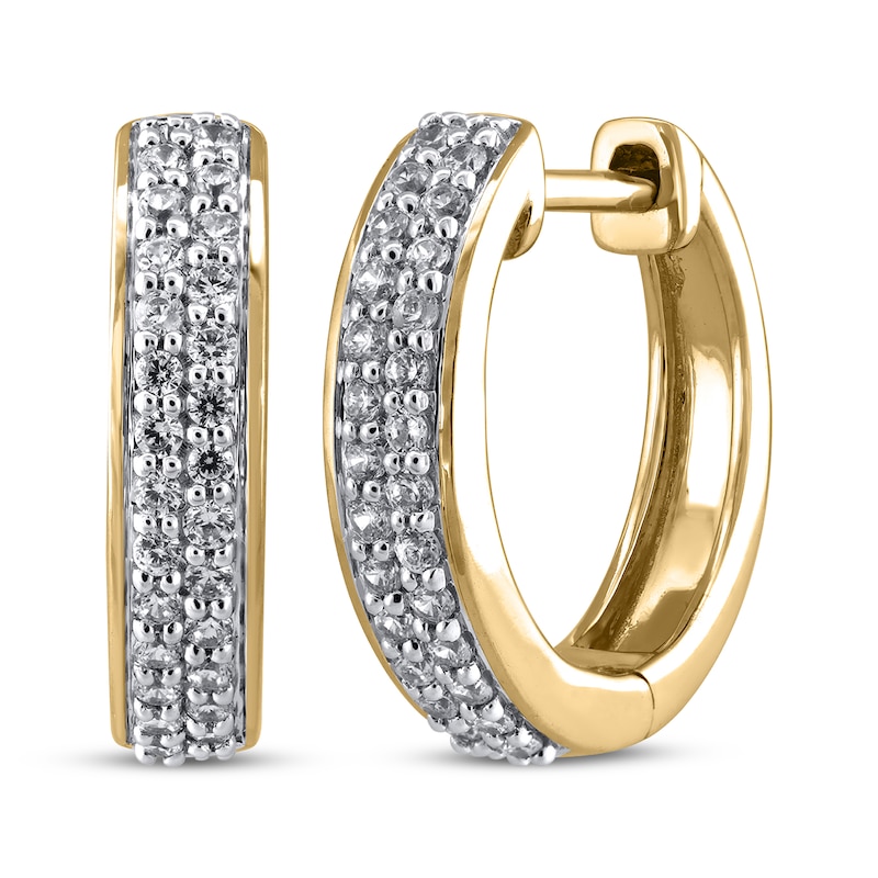 Main Image 1 of STUDIO BY KAY Diamond Two-Row Hoop Earrings 1/4 ct tw 10K Yellow Gold