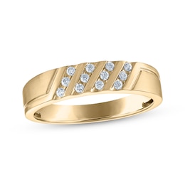 Men's Diamond Diagonal Four-Row Wedding Band 1/6 ct tw 10K Yellow Gold