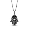 Thumbnail Image 1 of Ink & Ice Onyx, Black & White Diamond Hamsa Hand Necklace 1/20 ct tw Black Rhodium-Plated Sterling Silver 18&quot;