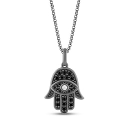 Ink & Ice Onyx, Black & White Diamond Hamsa Hand Necklace 1/20 ct tw Black Rhodium-Plated Sterling Silver 18&quot;