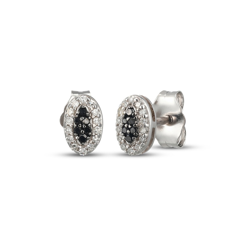 Main Image 1 of Black & White Multi-Diamond Oval Stud Earrings 1/8 ct tw Sterling Silver