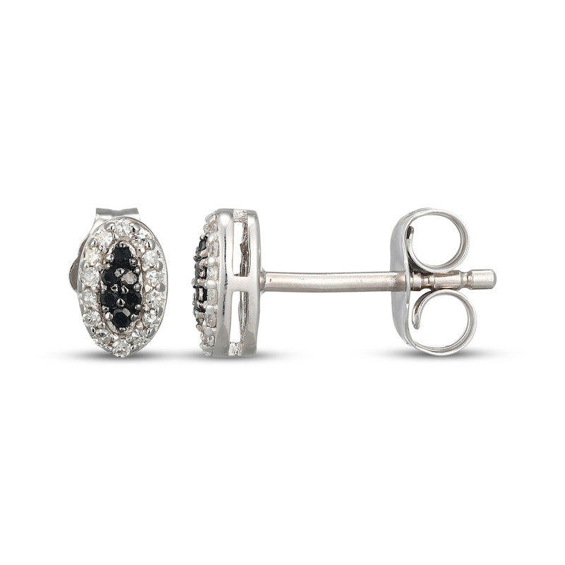 Main Image 3 of Black & White Multi-Diamond Oval Stud Earrings 1/8 ct tw Sterling Silver