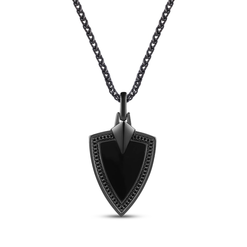 Main Image 1 of Ink & Ice Men's Black Diamond Shield Necklace 1/5 ct tw Black Ceramic & Black Rhodium-Plated Sterling Silver 22&quot;