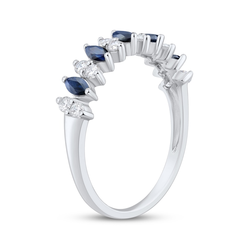 Main Image 2 of Marquise-Cut Natural Blue Sapphire & Round-Cut Diamond Anniversary Ring 1/5 ct tw 10K White Gold