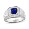 Thumbnail Image 1 of Men's Square-Cut Blue Lab-Created Sapphire & Diamond Ring 1/4 ct tw 10K White Gold