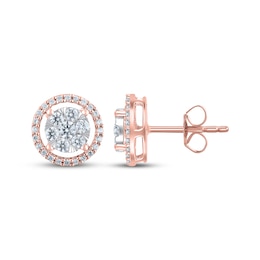 Multi-Diamond Halo Stud Earrings 1/2 ct tw 10K Rose Gold