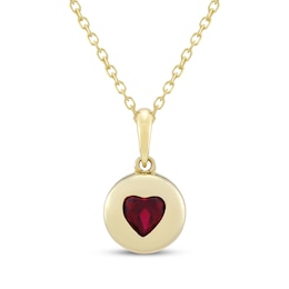 Heart-Shaped Lab-Created Ruby Bezel-Set Disc Necklace 10K Yellow Gold 18&quot;