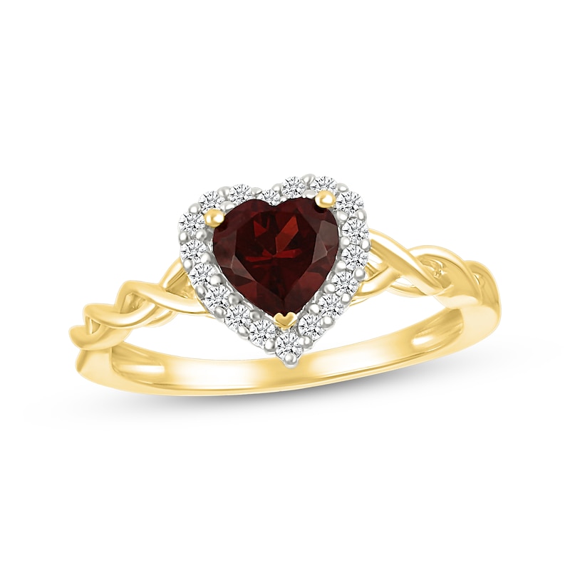 Main Image 1 of Heart-Shaped Garnet & White Lab-Created Sapphire Halo Ring 10K Yellow Gold