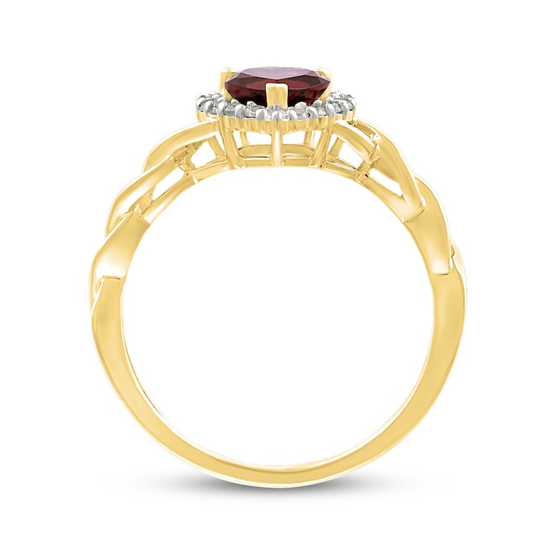 Main Image 3 of Heart-Shaped Garnet & White Lab-Created Sapphire Halo Ring 10K Yellow Gold