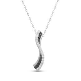 Black & White Diamond Curvy Crossover Necklace 1/4 ct tw Sterling Silver 18&quot;