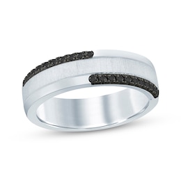 Men's Black Diamond Satin Finish Wedding Band 1/4 ct tw 10K White Gold