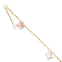 Butterfly Anklet Solid 14K Yellow Gold 11"