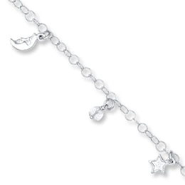 Sun/Moon/Star Anklet Semi-Solid Sterling Silver 9"